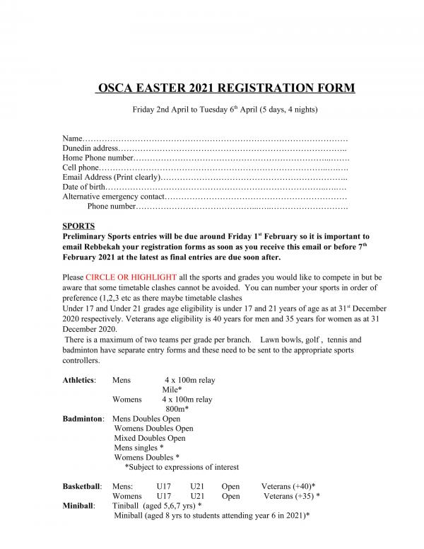 OSCA EASTER 2021Auckland REGISTRATION FORM 9
